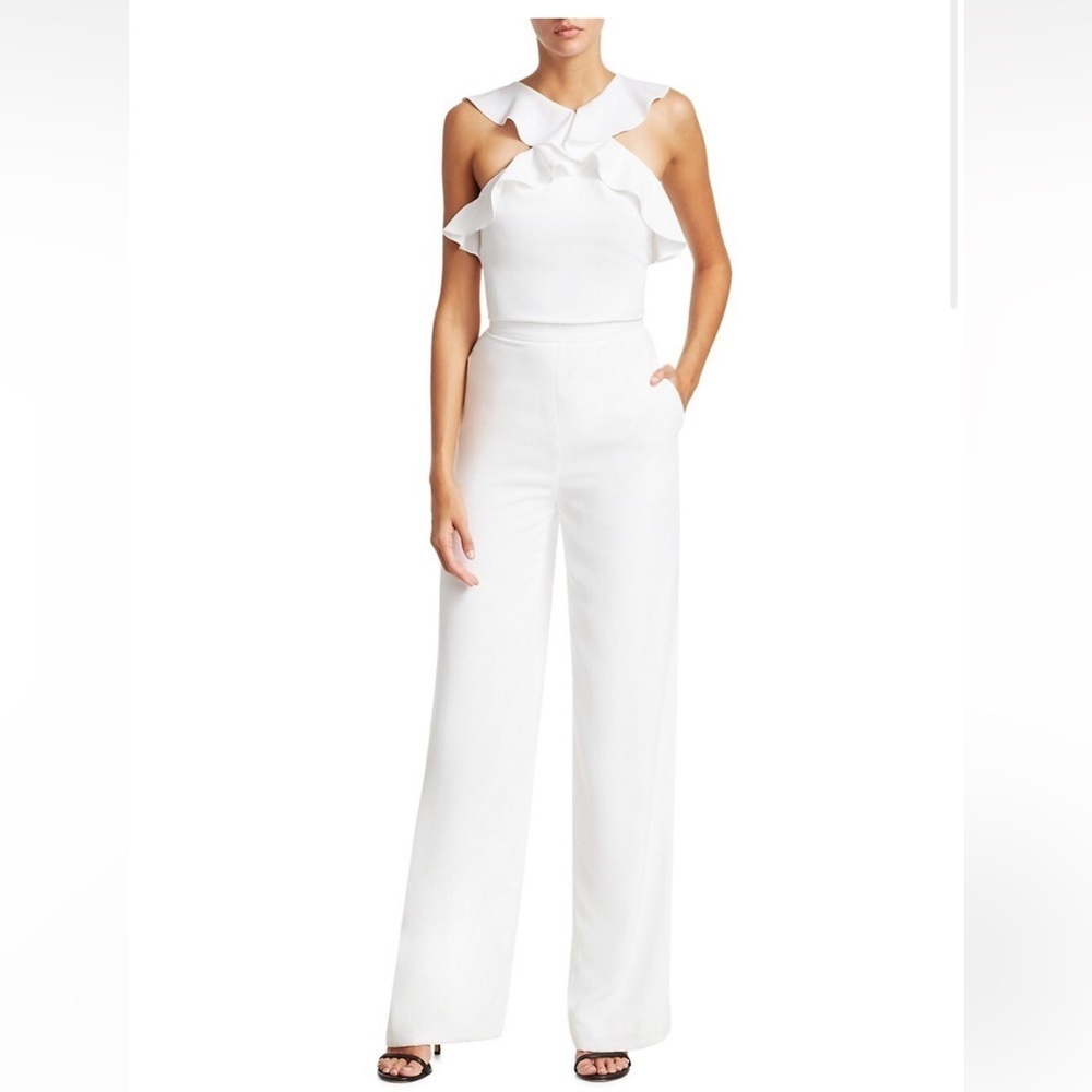 Monique Lhuillier Ruffle Straight Leg Jumpsuit Size 8 NWT